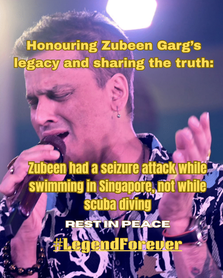 RIP Zubeen Garg graphic with tribute text, birth and death dates, memorial for legendary Assamese singer who died in Singapore scuba diving accident.