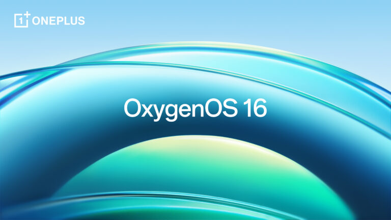 OxygenOS 16 official banner by OnePlus showing Liquid Glass design and Android 16 branding
