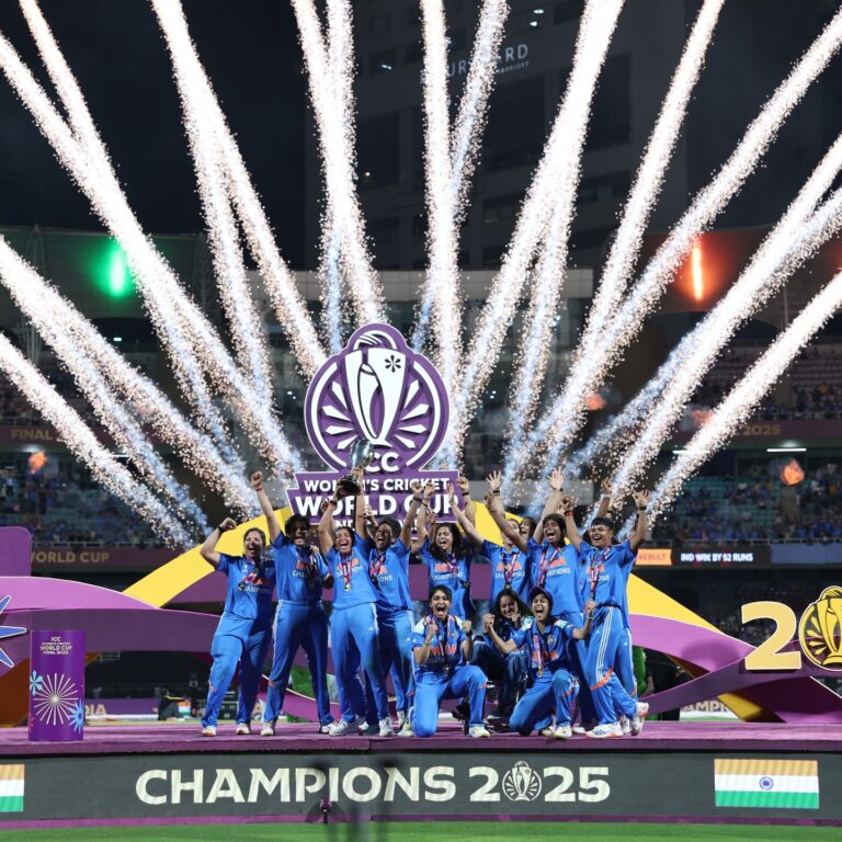 India Women vs South Africa Women World Cup 2025 champions lifting trophy after historic final win