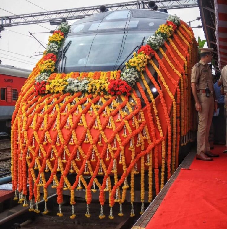 Decorated Vande Bharat Express train launched by PM Modi in Varanasi