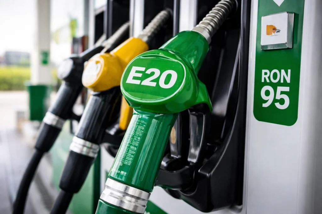 E20 petrol RON 95 mandate fuel pump nozzle.