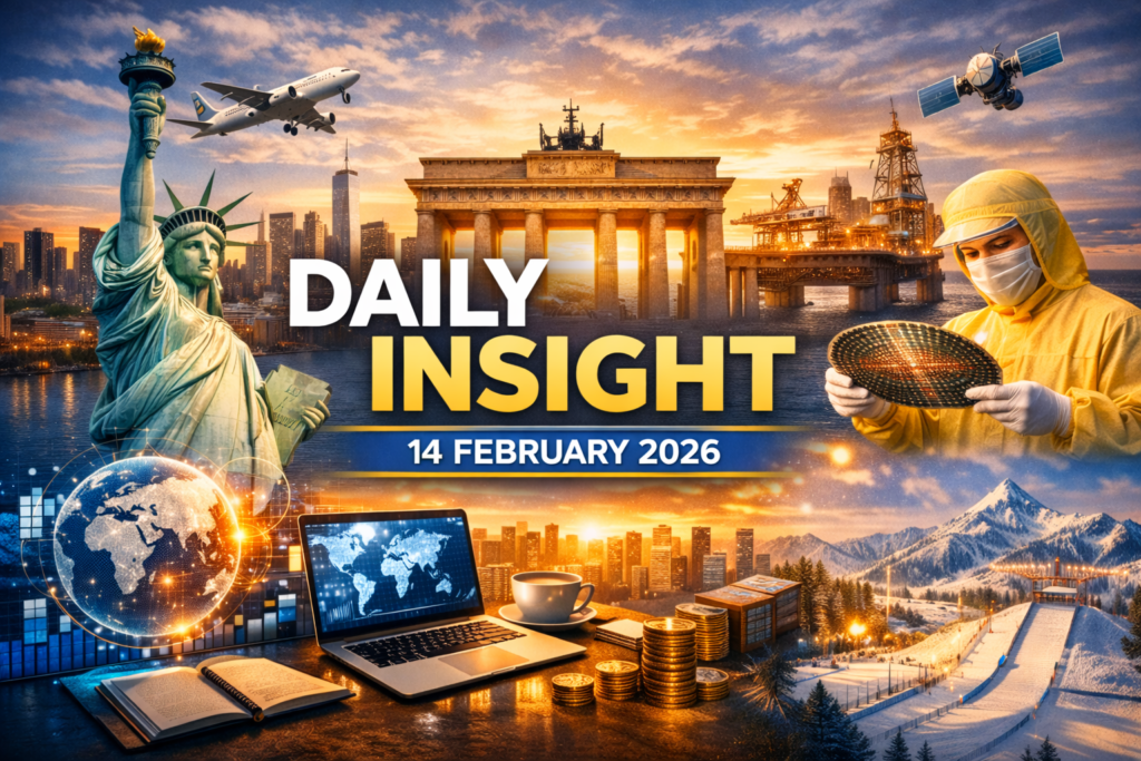 Daily Insight 14 February 2026 global news editorial featuring world diplomacy, technology trends, economy updates and international headlines