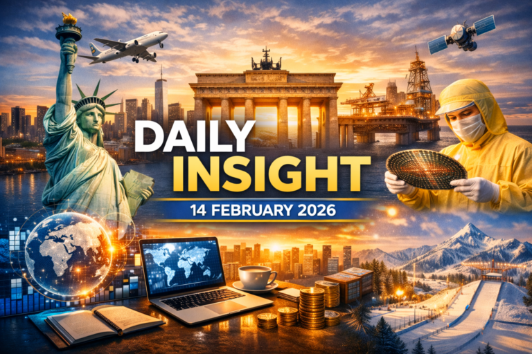 Daily Insight 14 February 2026 global news editorial featuring world diplomacy, technology trends, economy updates and international headlines