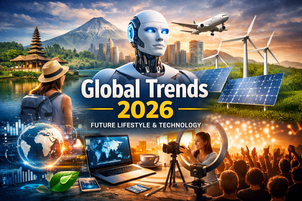 Global Trends 2026 future lifestyle technology travel and digital world concept image