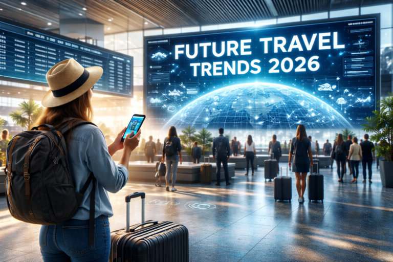 Future Travel Trends 2026 smart tourism technology digital nomad travel concept