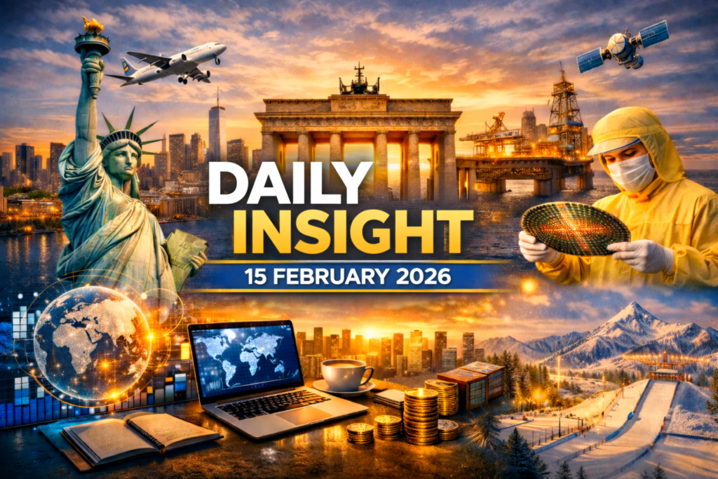 Daily Insight 15 February 2026 global news editorial featuring world economy, technology innovation, travel trends and international updates