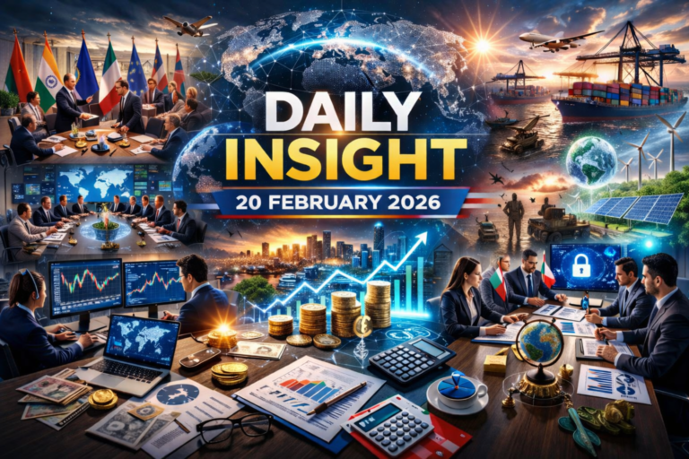 Global News Today 20 February 2026 digital world news illustration with AI, geopolitics and technology themes