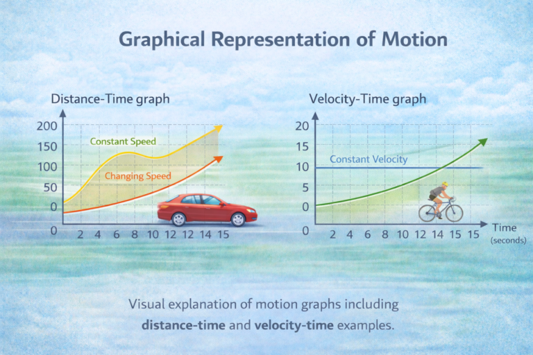 graphical representation of motion diagram showing distance time and velocity time graphs illustration