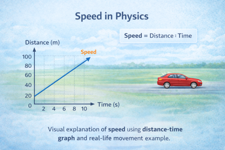 speed in physics diagram showing distance time graph and moving object illustration