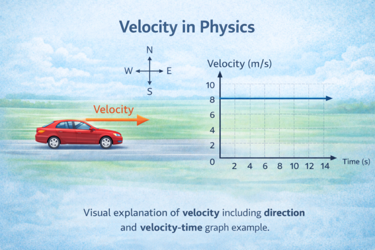 velocity in physics diagram showing direction arrow and velocity time graph illustration