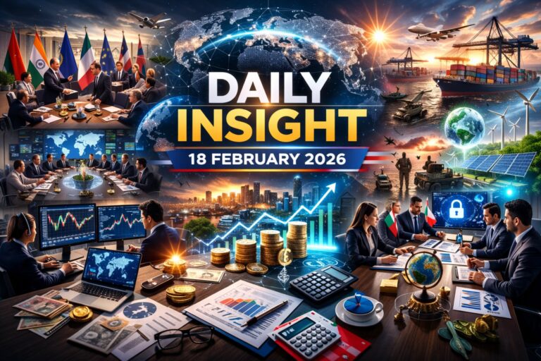 Global News Trends February 18 2026 daily insight global economy AI summit geopolitics trade and technology editorial banner