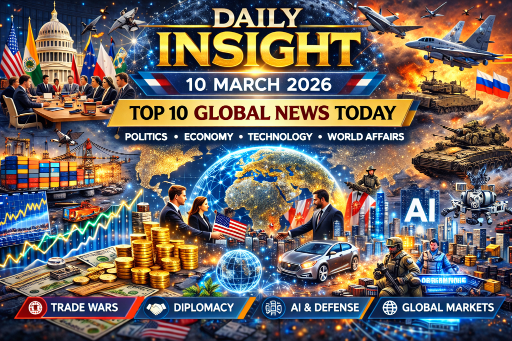 World News March 10 2026 featured image showing top 10 global news today with politics, economy, diplomacy, AI and world affairs