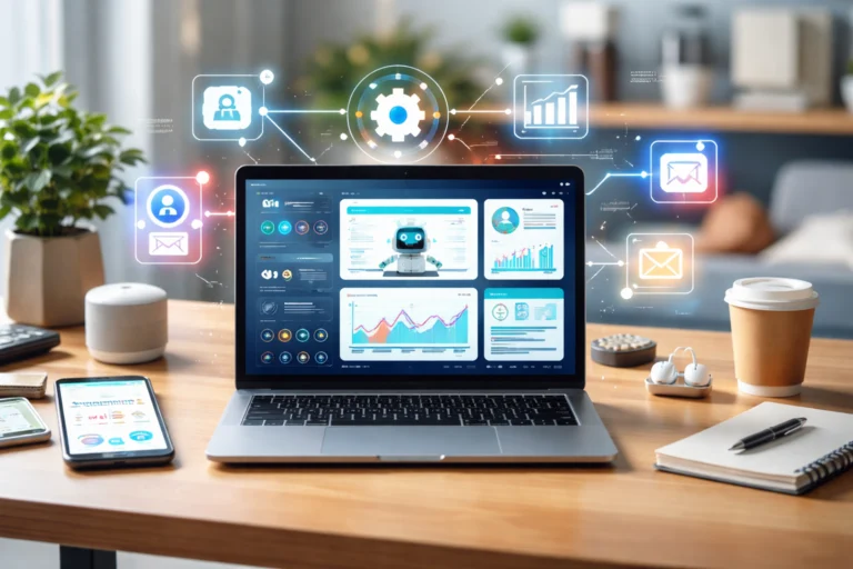 AI platforms for small business automation displayed on a laptop dashboard
