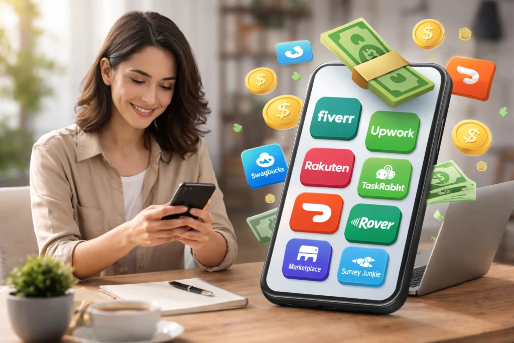 Earning extra money with popular mobile apps like Fiverr, Upwork, Swagbucks and Rakuten