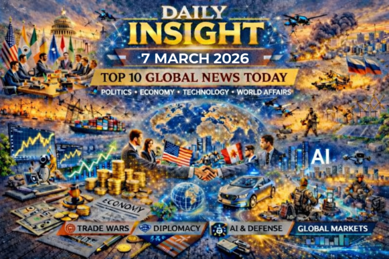 Daily Insight 7 March 2026 top 10 global news today featuring world politics economy AI defense and global markets