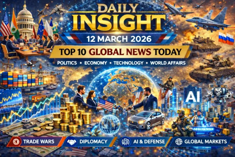 Daily Insight top 10 global news today featured image for 12 March 2026 showing world politics economy AI defense and global markets