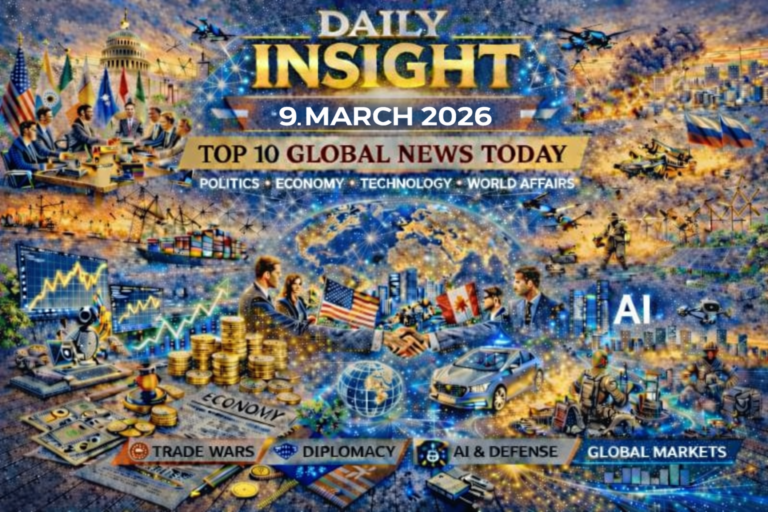 Top World News 9 March 2026 featured image showing global politics, economy, AI, trade wars and world affairs