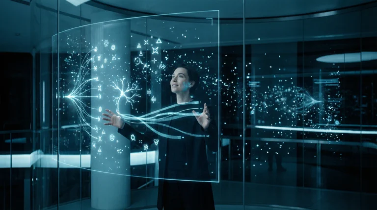 AI thinking beyond human language with futuristic holographic interface