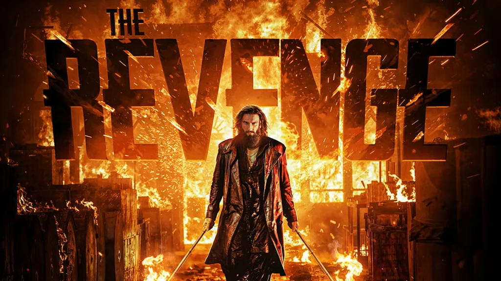 A spy agent in tactical gear amid explosions, representing action and revenge in Dhurandhar The Revenge.