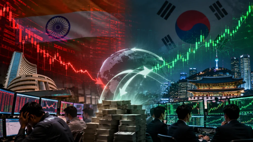 India Korea market comparison showing stock performance gap
