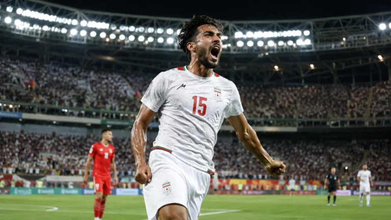 Mohebi gun celebration during Iran vs New Zealand at FIFA World Cup 2026